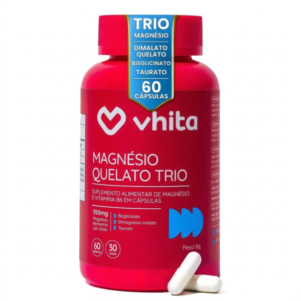 Vhita Magnesio Quelato Trio, Dimalato, Bisglicinato e Taurato, com Vitamina B6
